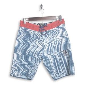 Volcom Stoneys Red White Blue Striped Men's Board Shorts Sz 30 Surf Swim Trunks